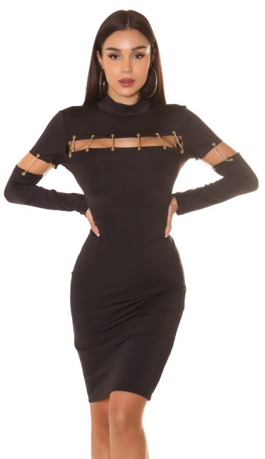 shift dress with deco chains Black